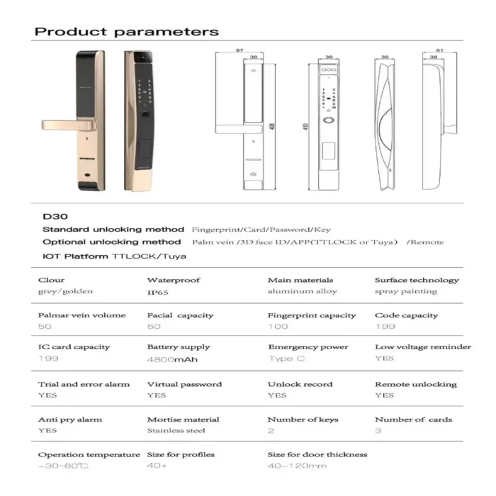 Zeki D30 Smart Lock front view with touch keypad and fingerprint scanner