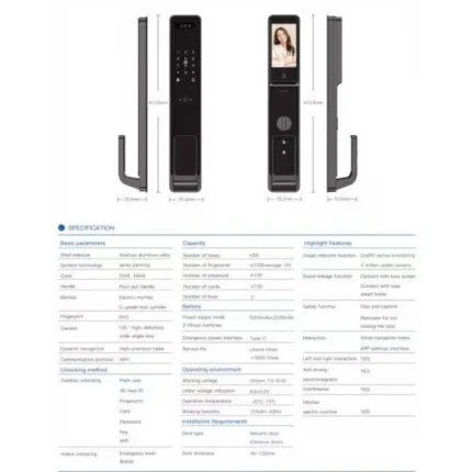 Zeki V8 Smart Door Lock dimensions and technical specifications