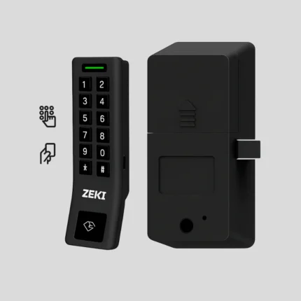 Zeki A810 smart cabinet lock in black finish with PIN and card access