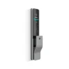 Front and rear view of Philips DDL720-MVP-17HWS palm vein smart lock showing biometric keypad and emergency knob.