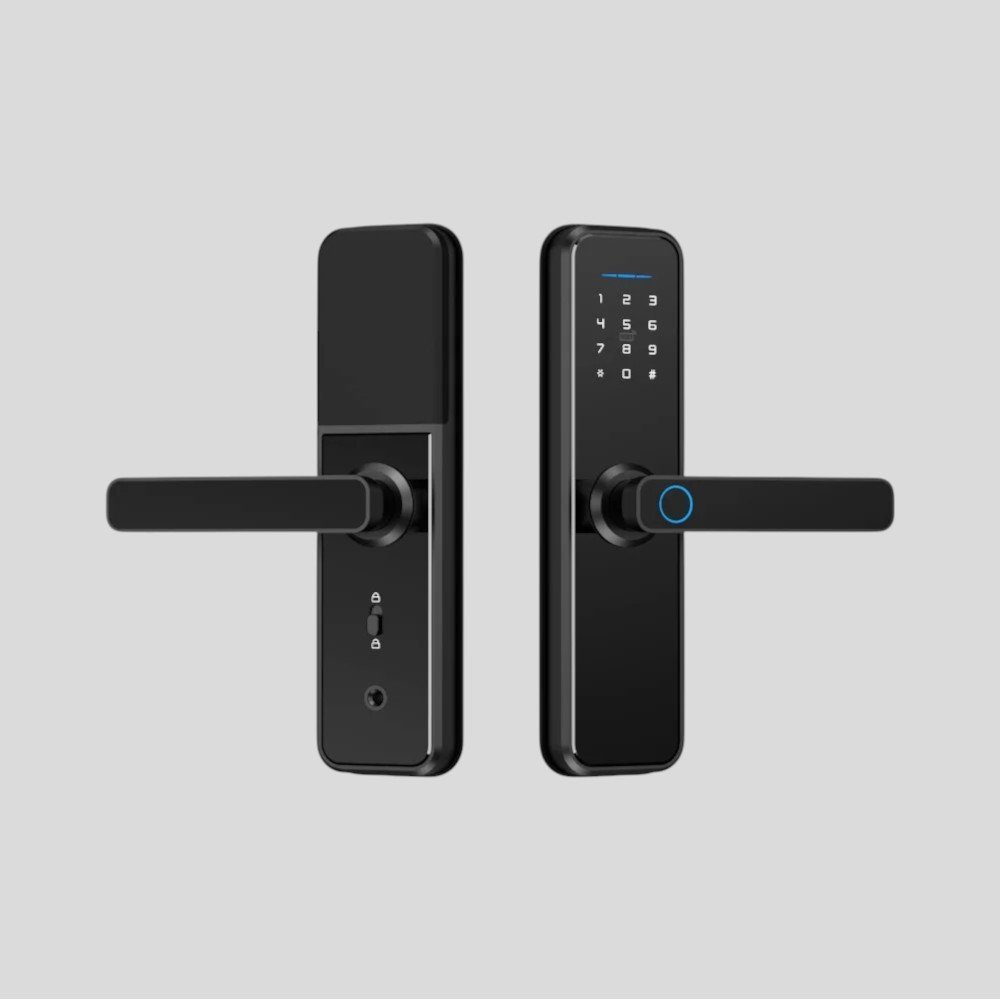 Zeki M1 Smart Door Lock with black lever and touchscreen panel