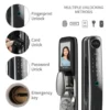 R1 Pro smart lock unlock methods including fingerprint, card, password, and key
