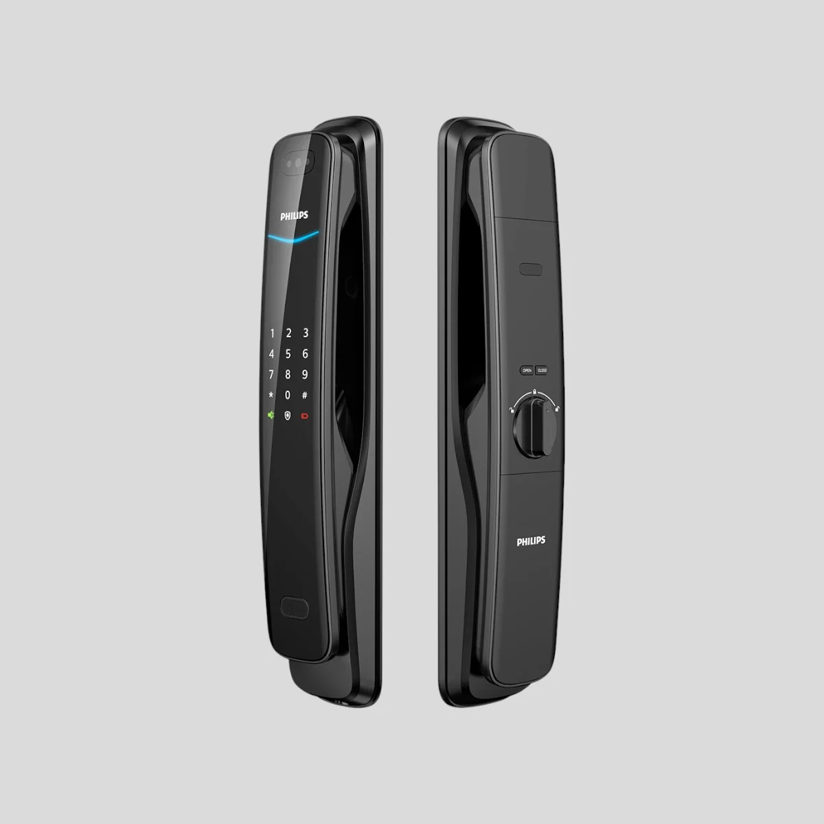 Philips DDL702 8HWS Smart Lock front and back view with touch panel