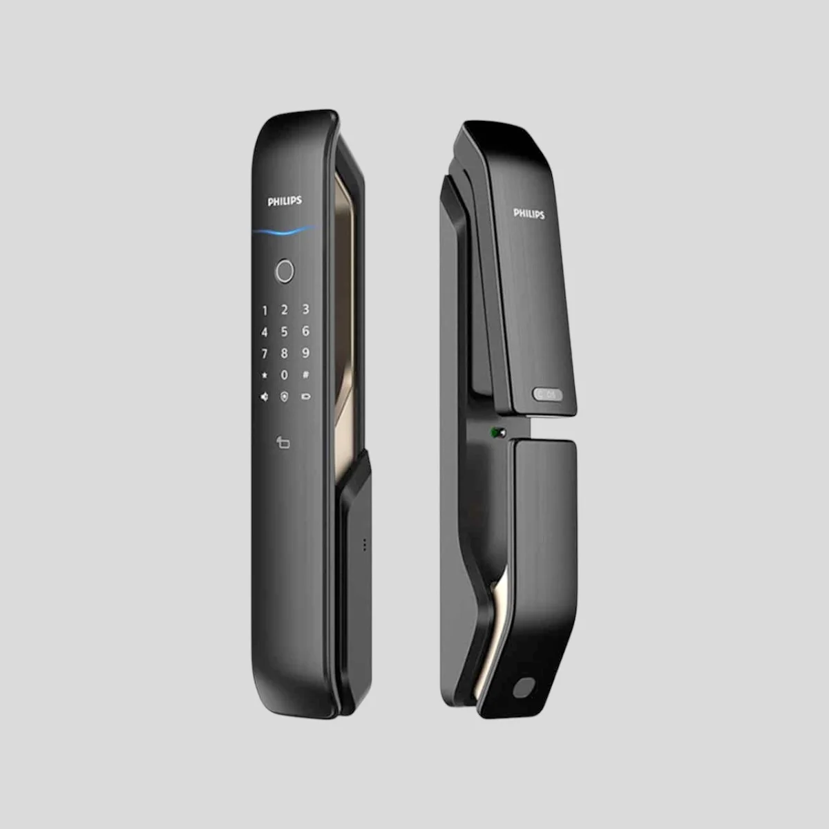 Philips 9200 Fingerprint Smart Door Lock front and side view