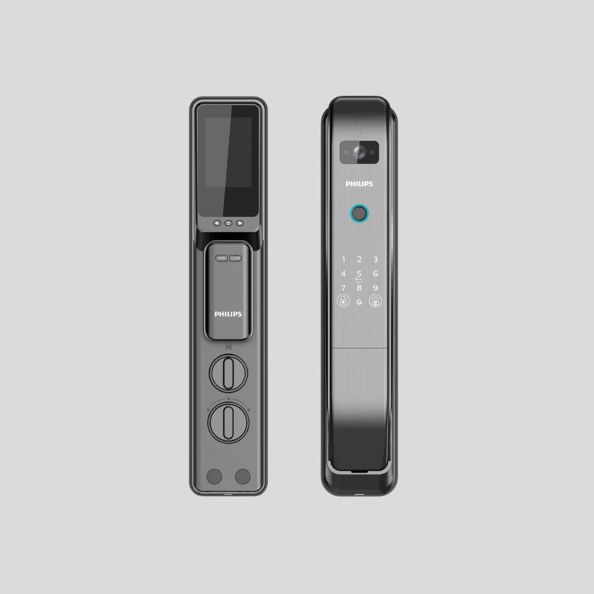 Front and rear view of Philips DDL303-VP-5HWS Smart Lock
