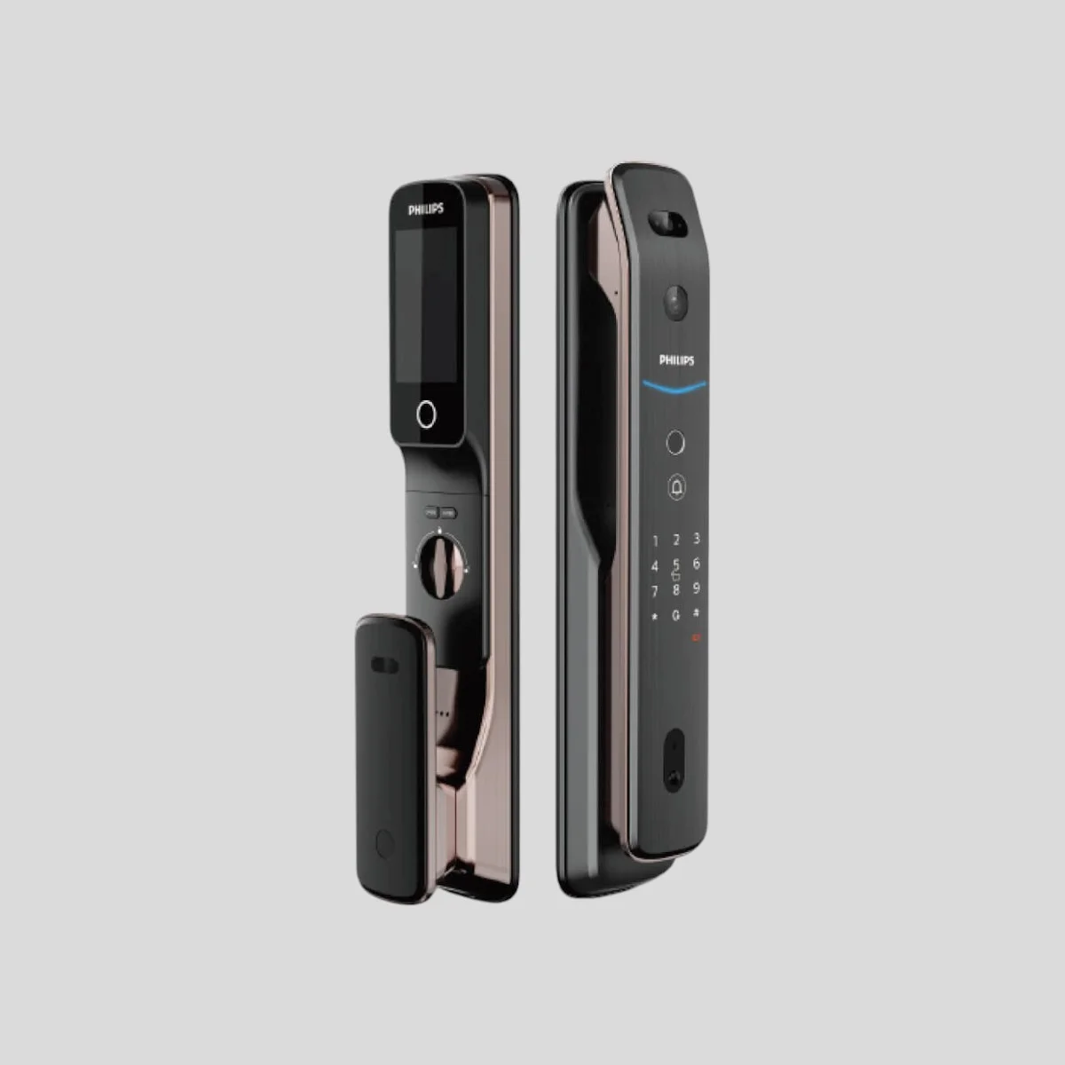 Philips DDL709-FVP-7HWS smart lock front and side view with facial recognition and push-pull handle
