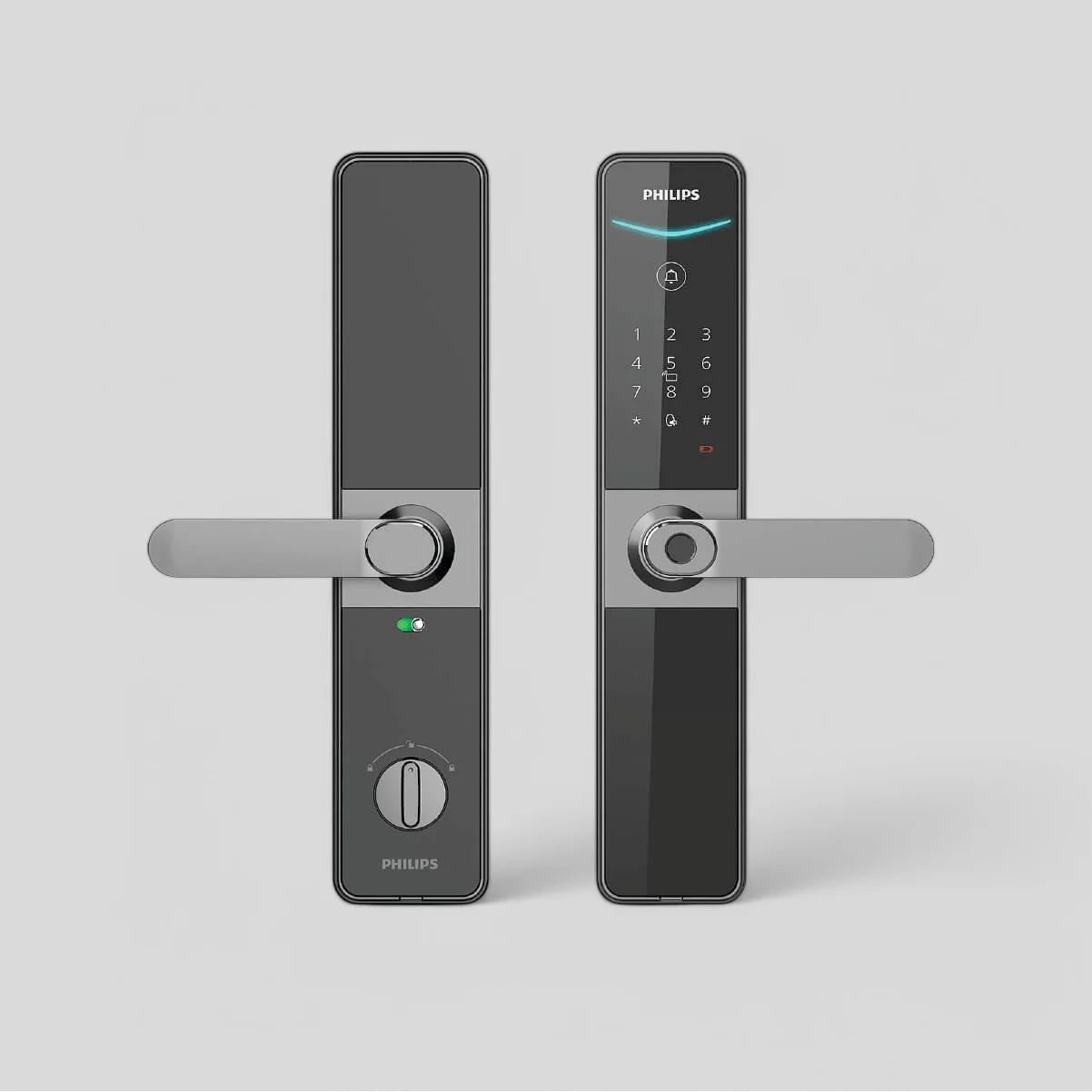 Philips DDL 610-5HBS Fingerprint Lock with sleek black design and LED touch keypad