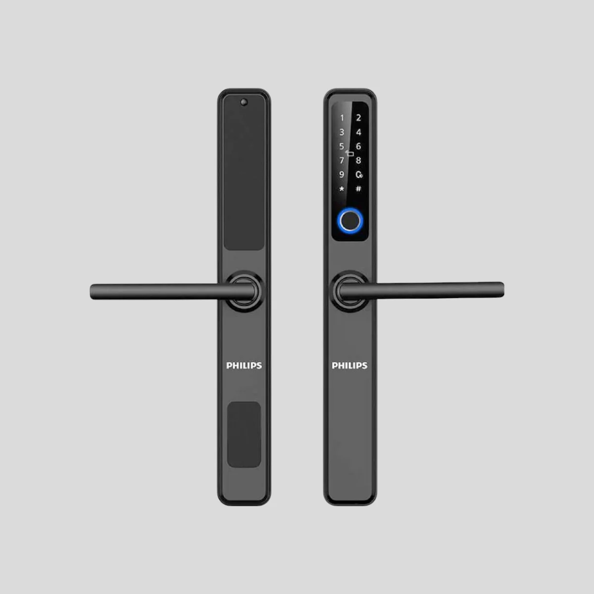 Philips DDL608-5HWS Smart Lock front and rear view with lever handles