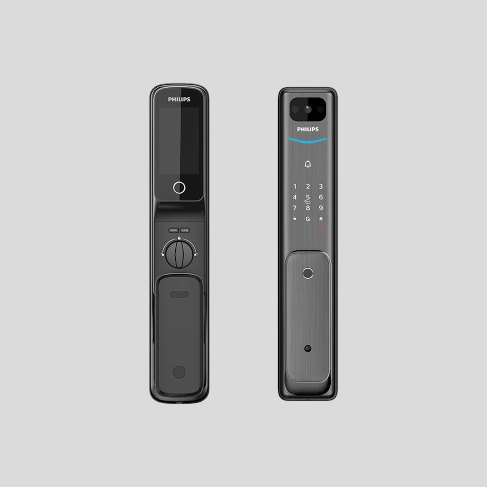 Philips Alpha-VP-5HWS Smart Lock front view with touchscreen and video intercom