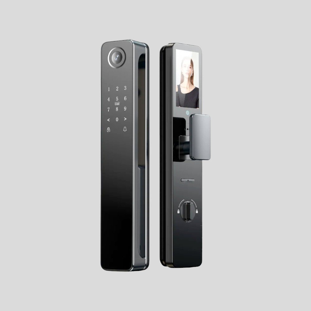 Zeki S1 smart face lock front and side view with camera and display