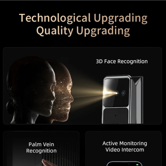 Zeki D30 Smart Lock features: 3D face recognition, palm vein scan, waterproof, video intercom