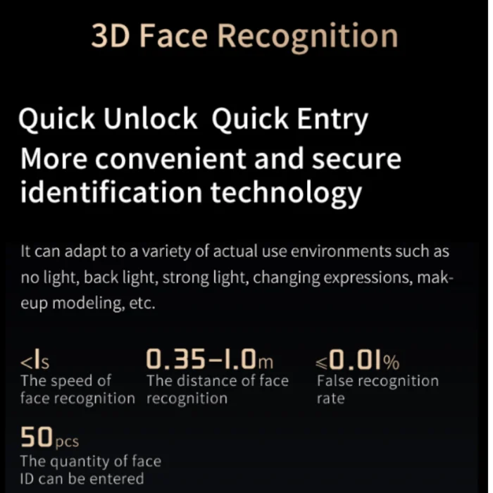 Zeki D30 digital lock with 3D face recognition for fast unlocking