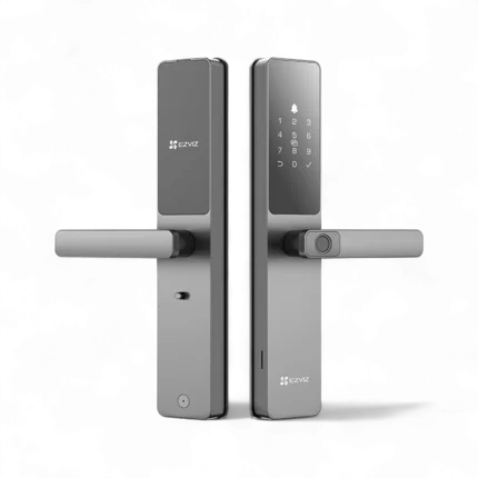 EZVIZ DL05 smart fingerprint lock front and back view in metallic grey for modern homes in Dubai UAE
